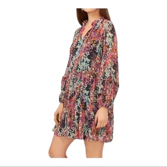 NWT Vince Camuto Ruffle Tiered Boho Dress Multi Floral Peasant Long Sleeve Mini - Picture 2 of 5